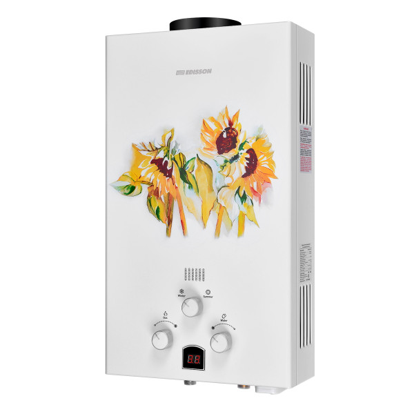 Колонка газовая Edisson Eco E 20 GD 20 кВт белая с рисунком (Подсолнухи) (361505) Колонка газовая Edisson Eco E 20 GD 20 кВт белая с рисунком (Подсолнухи) (361505)
