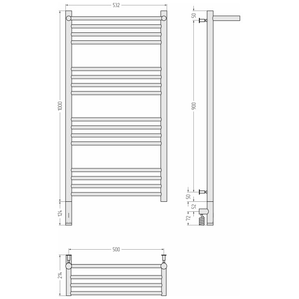 Полотенцесушитель электрический Сунержа Богема 3.0 1000x500 с полочкой провод слева матовый белый (30-5806-1050)