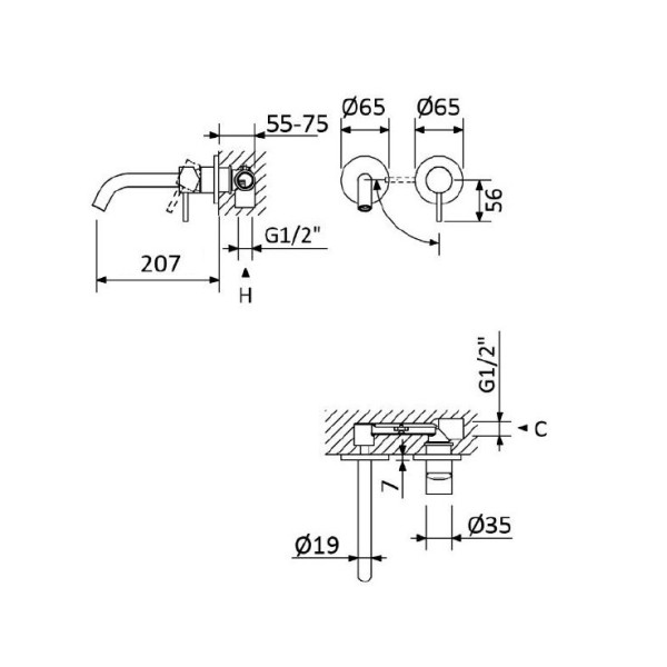 Смеситель для раковины встраиваемый Cezares Leaf sunrise (LEAF-BLI2-20-L-SR)