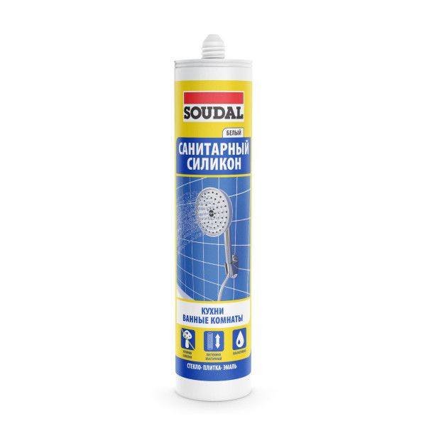 Герметик силиконовый санитарный Soudal 300 мл. (прозрачный) (105897) Герметик силиконовый санитарный Soudal 300 мл. (прозрачный) (105897)
