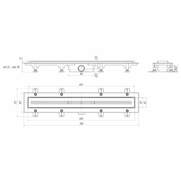 Лоток душевой 650 мм. АНИ "Риф" (реш. нерж сталь, черная, боковой слив D40, комбинированный затвор) АНИ пласт (TL1265BL)