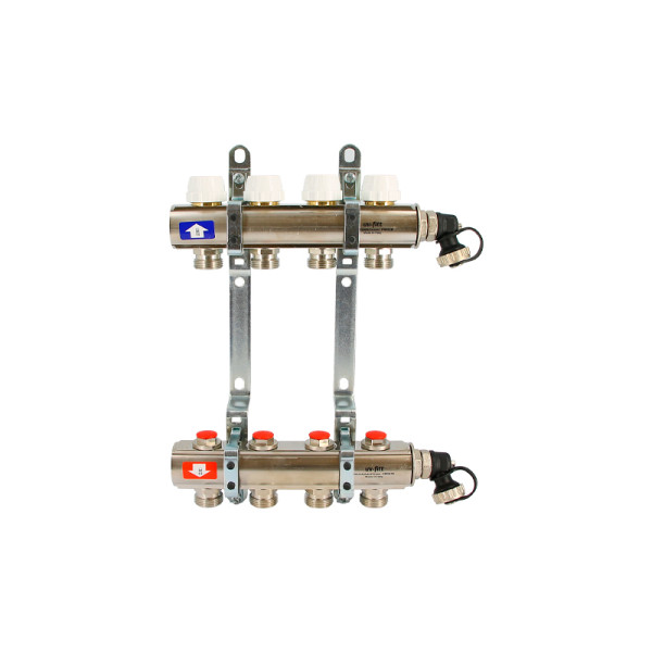 Коллекторная группа Uni-Fitt 4 отвода 1"х3/4" с балансировочными и термостатическими вентилями