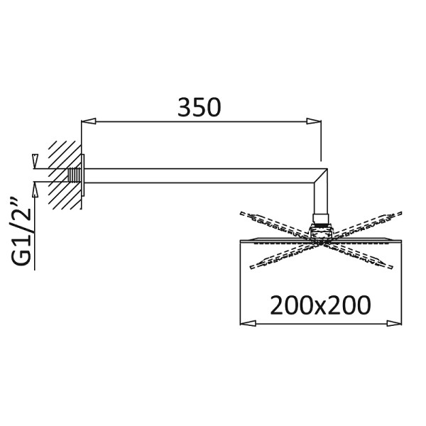 Верхний душ Cezares Porta 20x20 см с держателем 350 мм, хром (PORTA-TDDQ-01)
