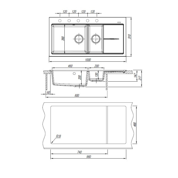 Мойка для кухни Florentina Россана 100х51 (Fg, Черный) Мойка для кухни Florentina Россана 100х51 (Fg, Черный)