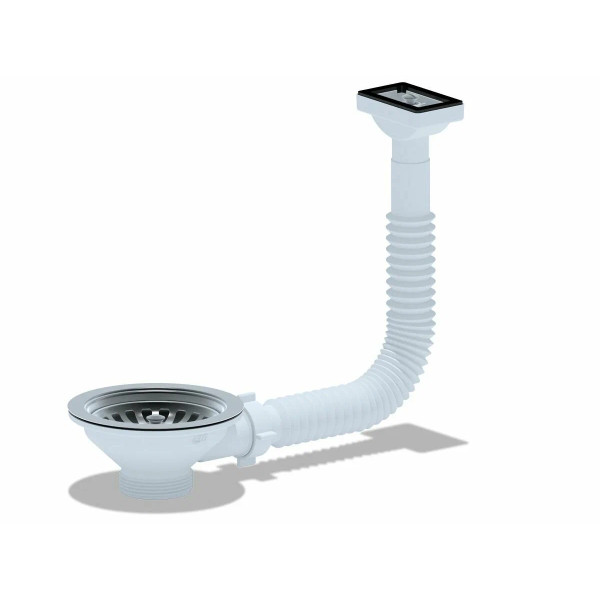 Выпуск для мойки 1 1/2"*115 (3 1/2") АНИ с прямоугольным горизонтальным гибким переливом (нержавеющая решетка) АНИ пласт (N310)