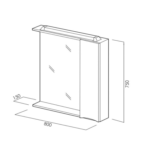 Зеркало с подсветкой BelBagno Marino R 80x750 с полкой, c ящиком (MARINO-SPC-800/750-1A-BL-P-R)