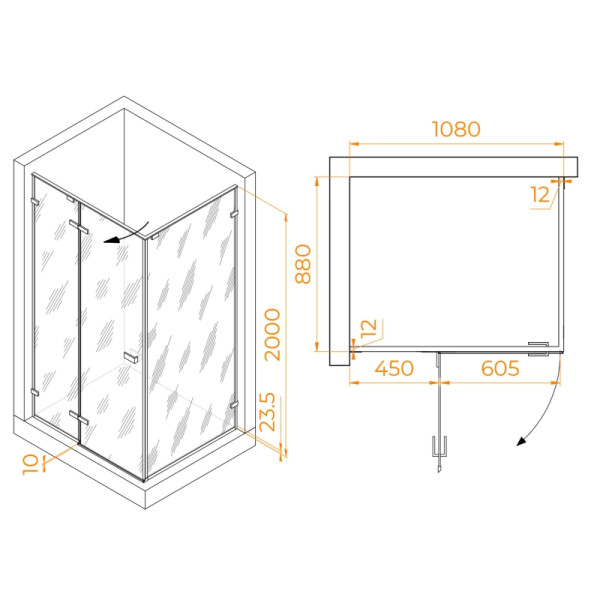 Душевой уголок RGW StilvollSV-040-Gr 110x 90x200 стекло прозрачное, профиль серый (353204019-110)