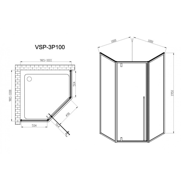 Душевой уголок Vincea Penta VSP-3P 1000x1000x1950 стекло прозрачное, профиль черный (VSP-3P100CLB)