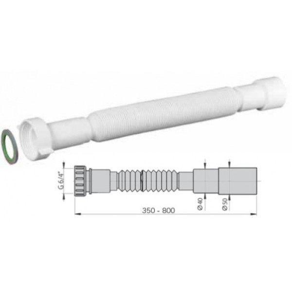 Отвод гофрированный переходной Miano 1 1/2"x50 мм. с накидной пласт. гайкой (M1110)