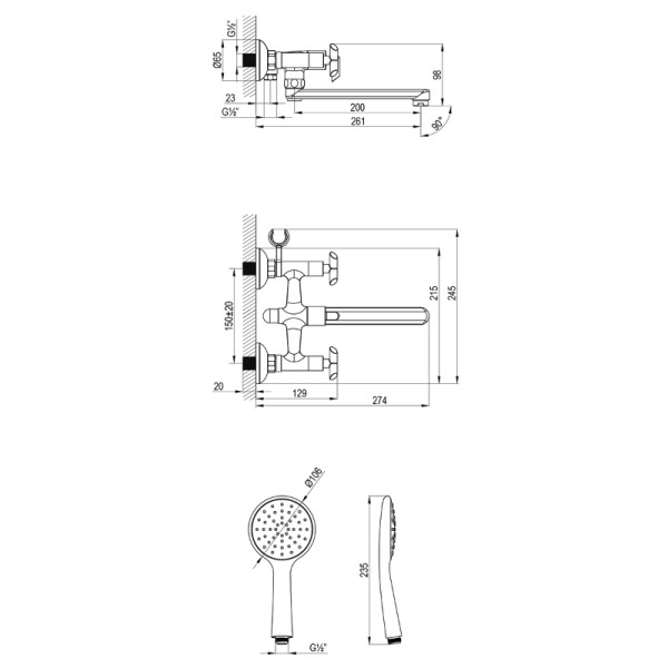 Смеситель для ванны и душа Lemark Practica хром (LM7513C)