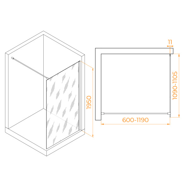 Душевое ограждение RGW Walk In 110x195 стекло прозрачное, профиль белый (35100211-15)