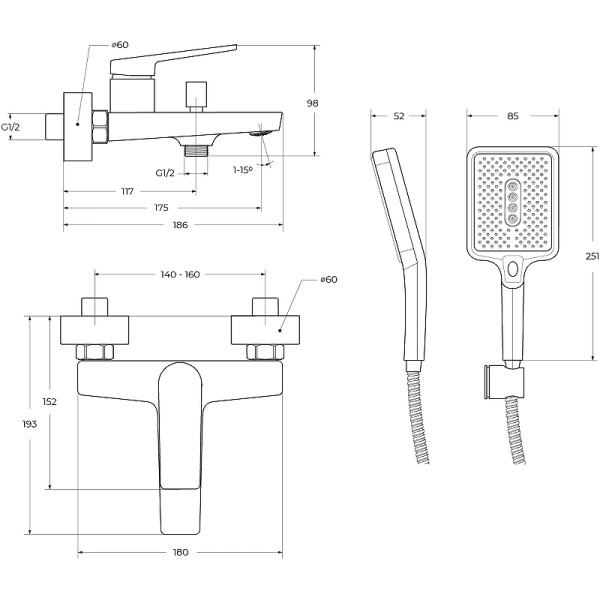 Смеситель для ванны и душа BelBagno Ardente с ручным душем, шлангом и держателем, хром (ARDENTE-VASM-CRM) Смеситель для ванны и душа BelBagno Ardente с ручным душем, шлангом и держателем, хром (ARDENTE-VASM-CRM)