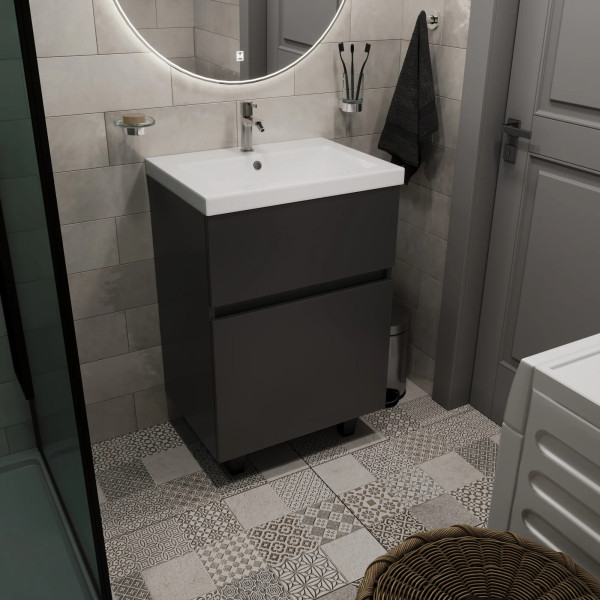 Тумба подвесная 1Marka Aris 590x440x870 антрацит/монолит дарк (Ц0000035776)