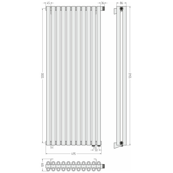 Радиатор стальной Сунержа Эстет 495x1200 11 секций белый матовый (30-0322-1211)