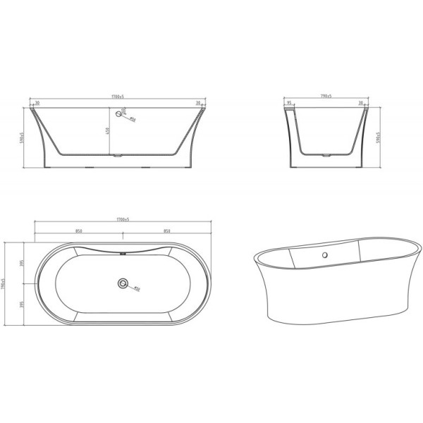 Ванна акриловая Belbagno 170х80 белая (BB201-1700-800)