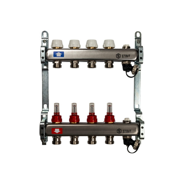 Коллекторная группа 4 отвода 1"x3/4"(18)EK с расходомерами, с клапаном вып. воздуха и сливом Stout (нерж.сталь) (SMS-0927-000004) Коллекторная группа 4 отвода 1"x3/4"(18)EK с расходомерами, с клапаном вып. воздуха и сливом Stout (нерж.сталь) (SMS-0927-000004)