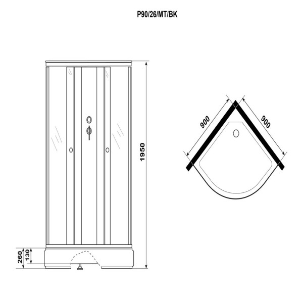 Душевая кабина Promo 90x90 стекло матовое, профиль белый (P90/26/MT/BK)