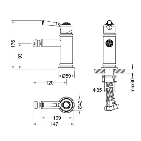Смеситель для биде Timo Arisa гибкая подводка, хром (5312/00F)