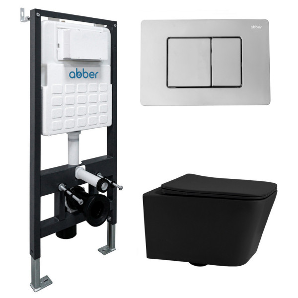 Комплект инсталляция с унитазом Abber Rechteck с клавишей хром (AC1201MB-AC0105-AC0120)