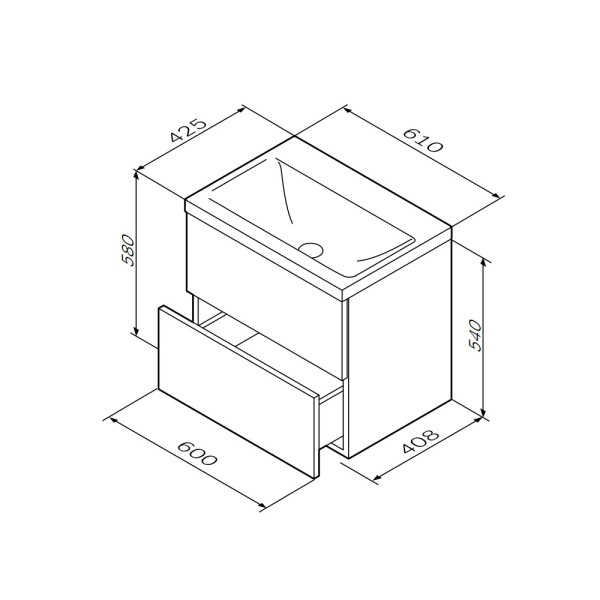 Тумба подвесная AM.PM Gem 60x50 2 ящика push-to-open, черный матовый (M90FHX06022BM)