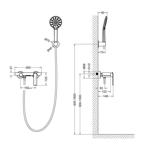 Смеситель для ванны и душа Timo Anni черный, лейка душевая 2 режима, шланг для душа, держатель (2714/03Y) Смеситель для ванны и душа Timo Anni черный, лейка душевая 2 режима, шланг для душа, держатель (2714/03Y)