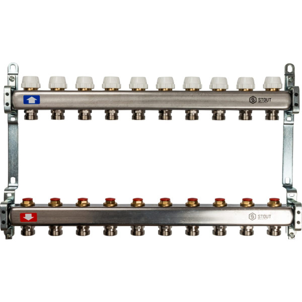 Коллекторная группа 10 отводов 1"x3/4"(18)EK без расходомеров Stout (нерж.сталь) (SMS-0922-000010)