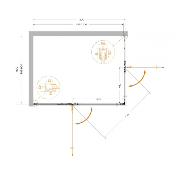 Душевой уголок Cezares Liner 120x90 стекло прозрачное, профиль хром (LINER-AH-2-120/90-C-Cr-L)