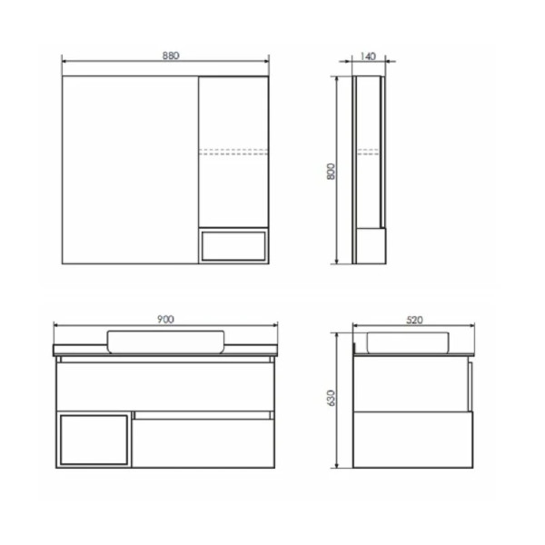 Тумба подвесная с раковиной Comforty Прага 900x520x630 дуб белый/графит (00-00014424)