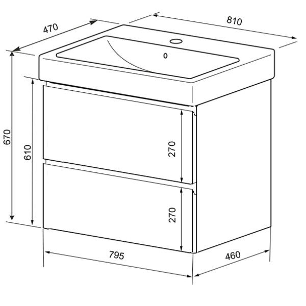 Тумба подвесная Azario с раковиной Мила 80 с раковиной Monte 80 (CS00080142)