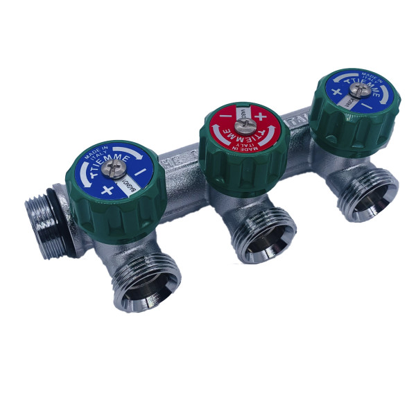 Коллектор проходной регулируемый Tiemme Maxima Corner (185008 / 1871K) 3/4" ВР-НР , 3 отвода 3/4" евроконус Коллектор проходной регулируемый Tiemme Maxima Corner (185008 / 1871K) 3/4" ВР-НР , 3 отвода 3/4" евроконус