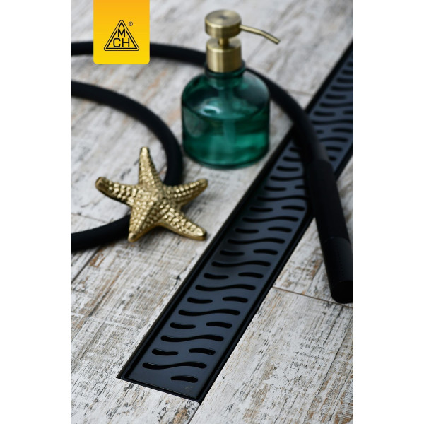 Лоток душевой 450 мм. MCH Chudej Harmony Black Edition (решетка нерж. сталь черная, боковой слив D 40) CH450HC