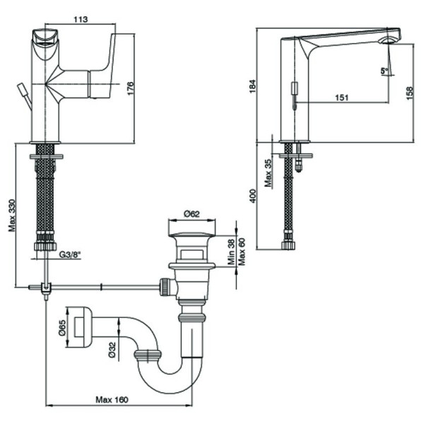 Смеситель для раковины E.C.A Luna с донным клапаном (102108973EX)