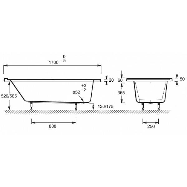 Ванна акриловая Jacob Delafon Formilia 170*80 L (E6139L-00)