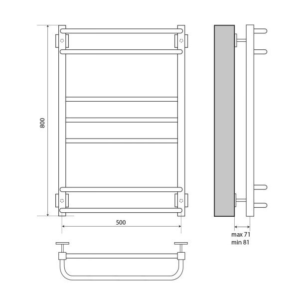 Полотенцесушитель водяной Melodia Fusion Square 500x800 П7 2x3x2 хром, нижнее подключение, без полочки