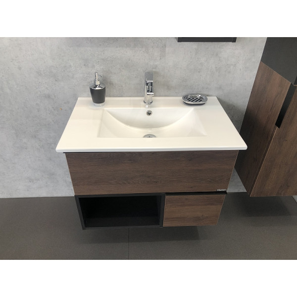 Тумба подвесная с раковиной Comforty Франкфурт 750x465x560 дуб шоколадно-коричневый (00004150531)