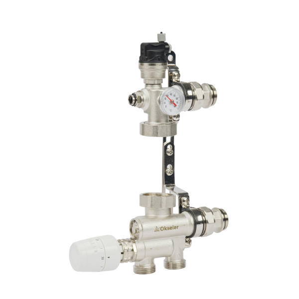 Модуль подмешивающий Okseler с термостатом 20-60°С и выносным датчиком, без насоса 130-180 мм (Oks01488)