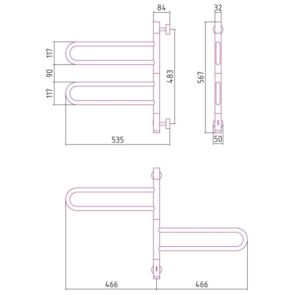 Полотенцесушитель электрический Сунержа Парео 4.0-2С 567х535 белый (12-0823-0567)