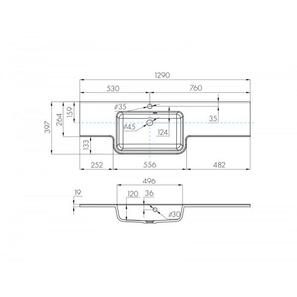 Раковина подвесная Aquaton Hotel 129x40,5x16,5 L белый (1.A709.8.31P.I01.L)