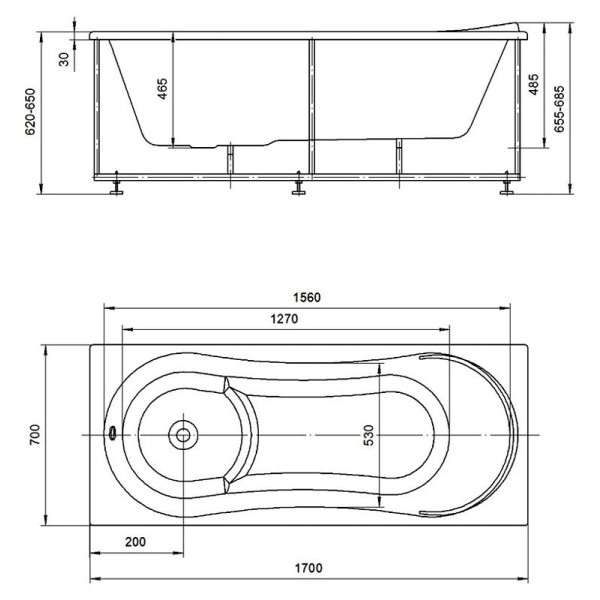Ванна акриловая Акватек Афродита 170х70 на каркасе, с фронтальным экраном, слив-перелив Ванна акриловая Акватек Афродита 170х70 на каркасе, с фронтальным экраном, слив-перелив