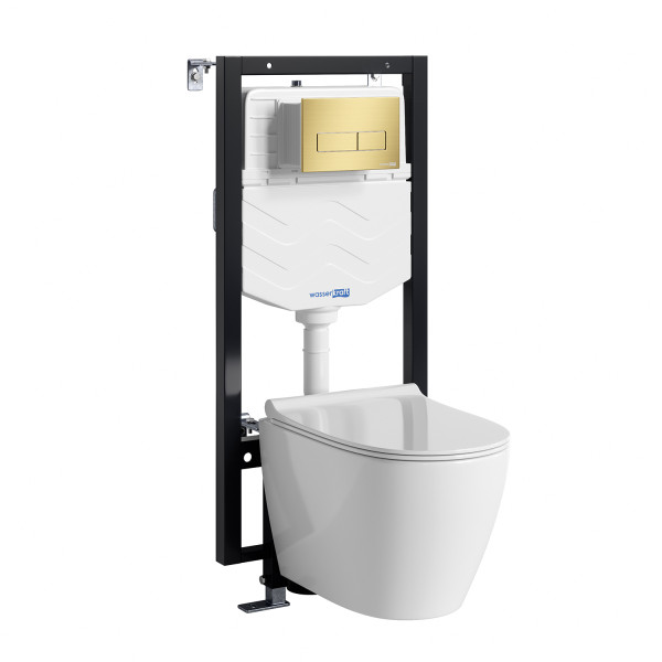 Комплект инсталляция с унитазом WasserKRAFT Vils с клавишей смыва золото матовое c сиденьем дюропласт (56TLT.010.ME.MG03.H002)