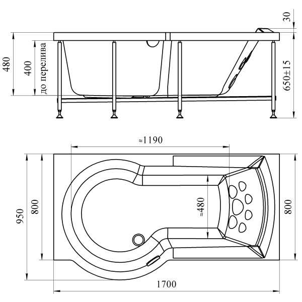 Ванна акриловая Радомир Валенсия 170*95 L с каркасом (1-01-0-1-1-021)