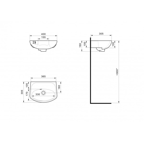 Раковина подвесная Santek Анимо 395x310x155 белая (1WH110487)