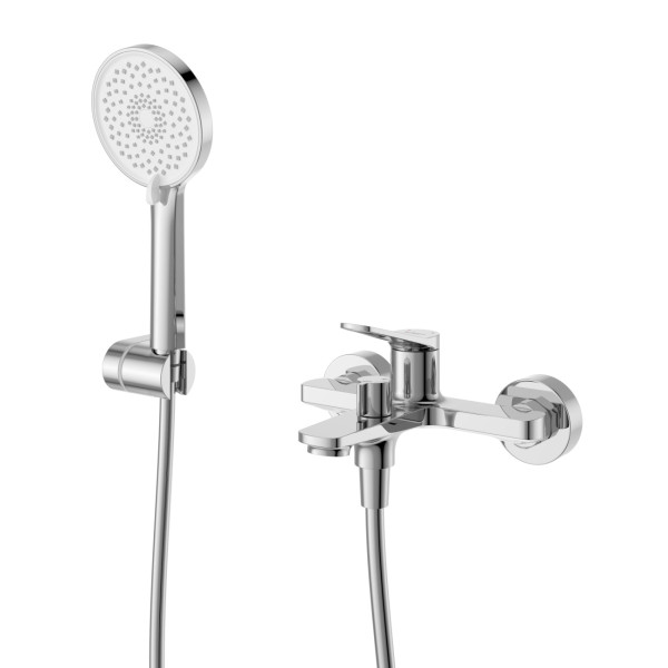 Смеситель для ванны и душа в комплекте с ручным душем, шлангом и держателем BelBagno (UNIQUE-VASM-CRM)