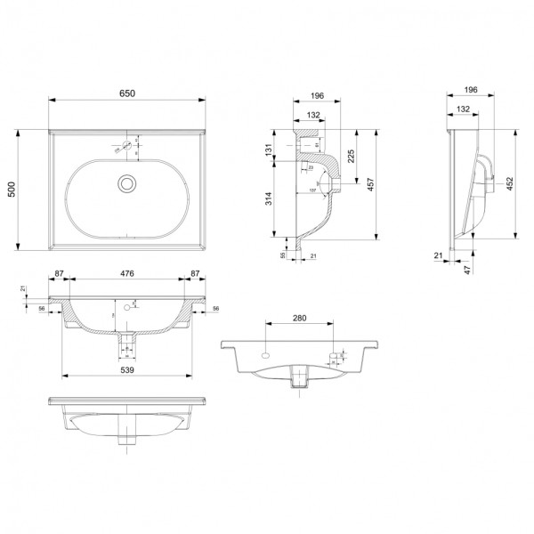 Тумба подвесная Orka Likya 650x500x460 с раковиной белый матовый (5002494)