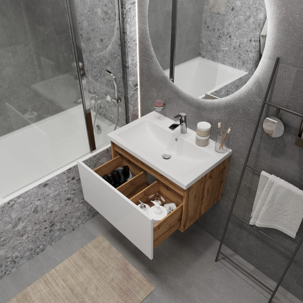 Тумба подвесная 1Marka Aris 690x447x400 дуб вотан/белый глянец (Ц0000042286)