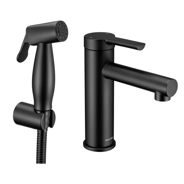 Смеситель для раковины Swedbe Diana с гигиенической лейкой черный (1060B) Смеситель для раковины Swedbe Diana с гигиенической лейкой черный (1060B)