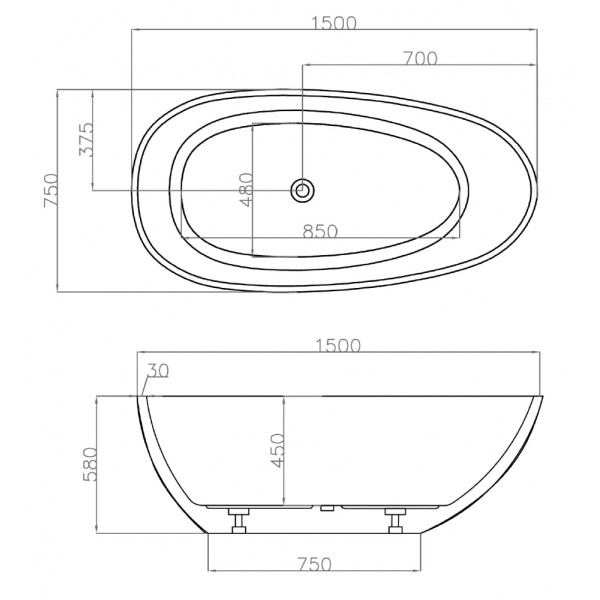 Ванна акриловая Abber 150*75 белая (AB9356-1.5)