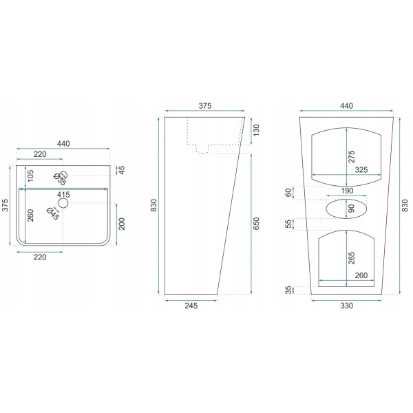 Раковина напольная REA Aris white 44x37,5x83 белая (REA-U5637)