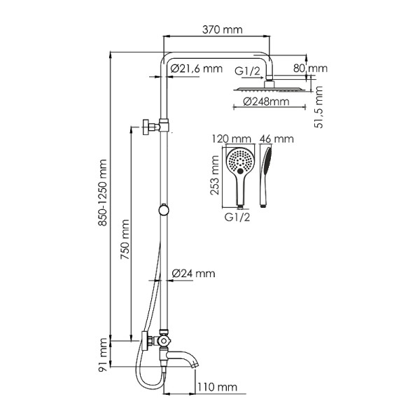 Душевая система WasserKRAFT белый (A188.257.155.WM Thermo)