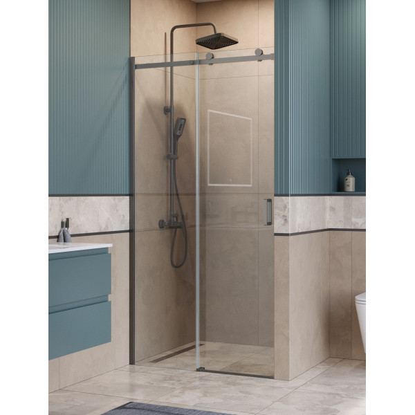 Душевая дверь BelBagno Soft Close-2 110x200 стекло прозрачное, профиль оружейная сталь матовая (SOFT_CLOSE-2-BF-1-110-C-GM)